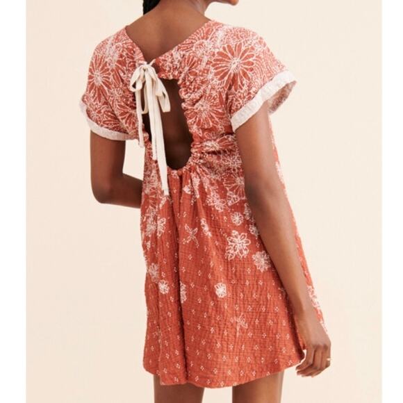 Free People Coral Orange Pinwheel Cut Out Back Mini Dress Size Small‎ - Picture 8 of 12